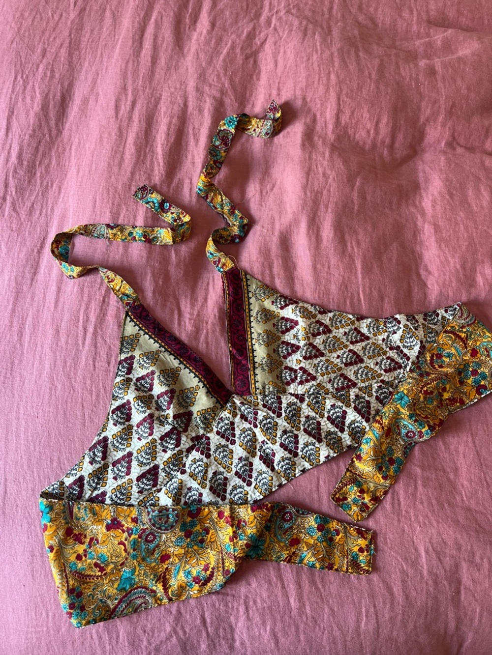 Handmade Boho Paisley Wrap Crop Top Reversible